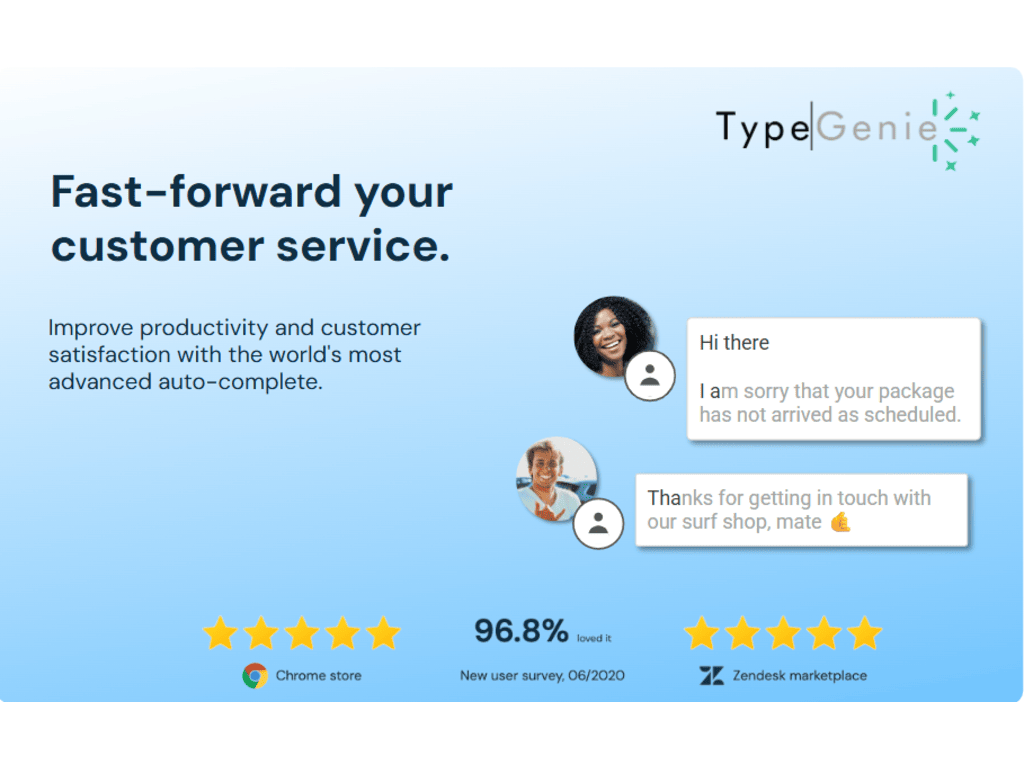 TypeGenie Smart Autocomplete primary marketing image — AI and Bots app on the Zendesk Marketplace